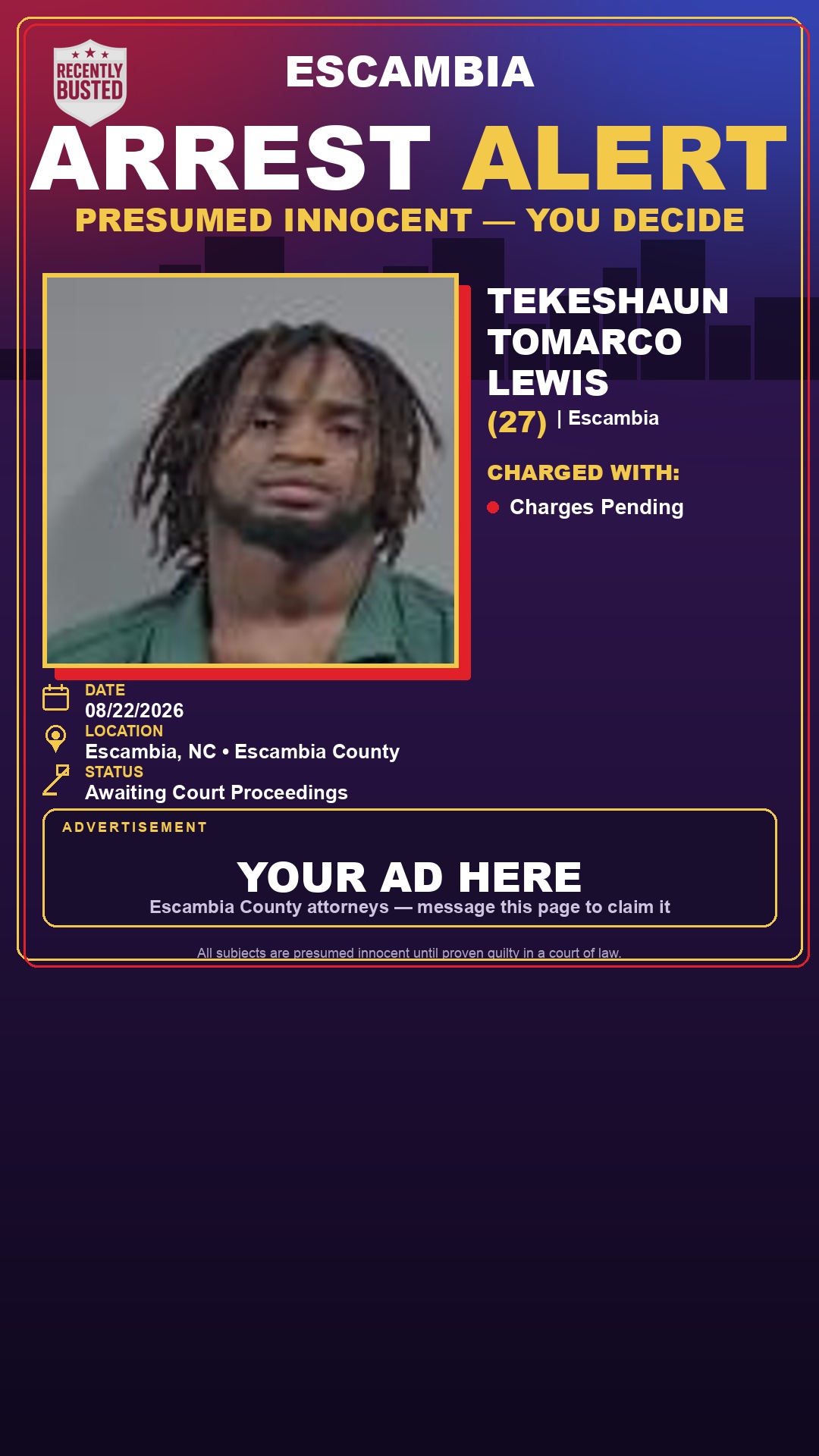 Arrest report - Tekeshaun Tomarco Lewis