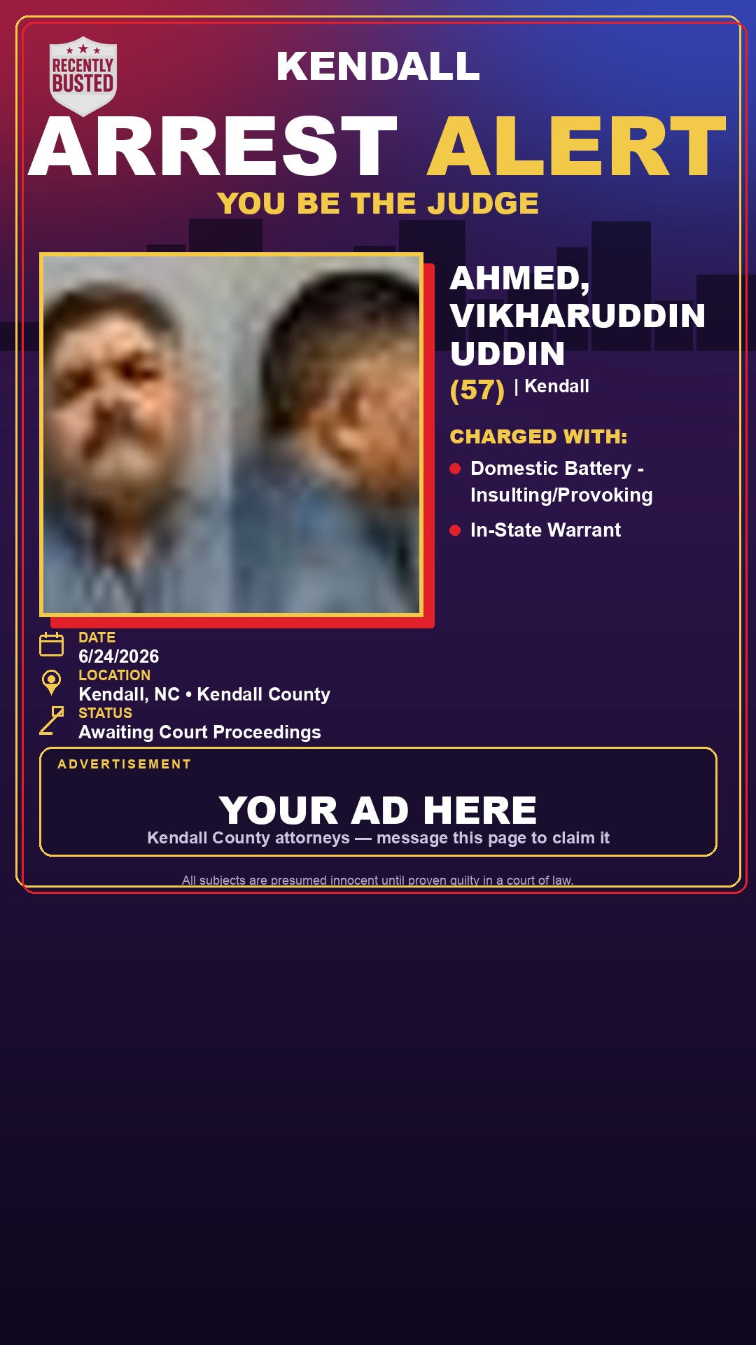 Arrest report - AHMED, VIKHARUDDIN UDDIN