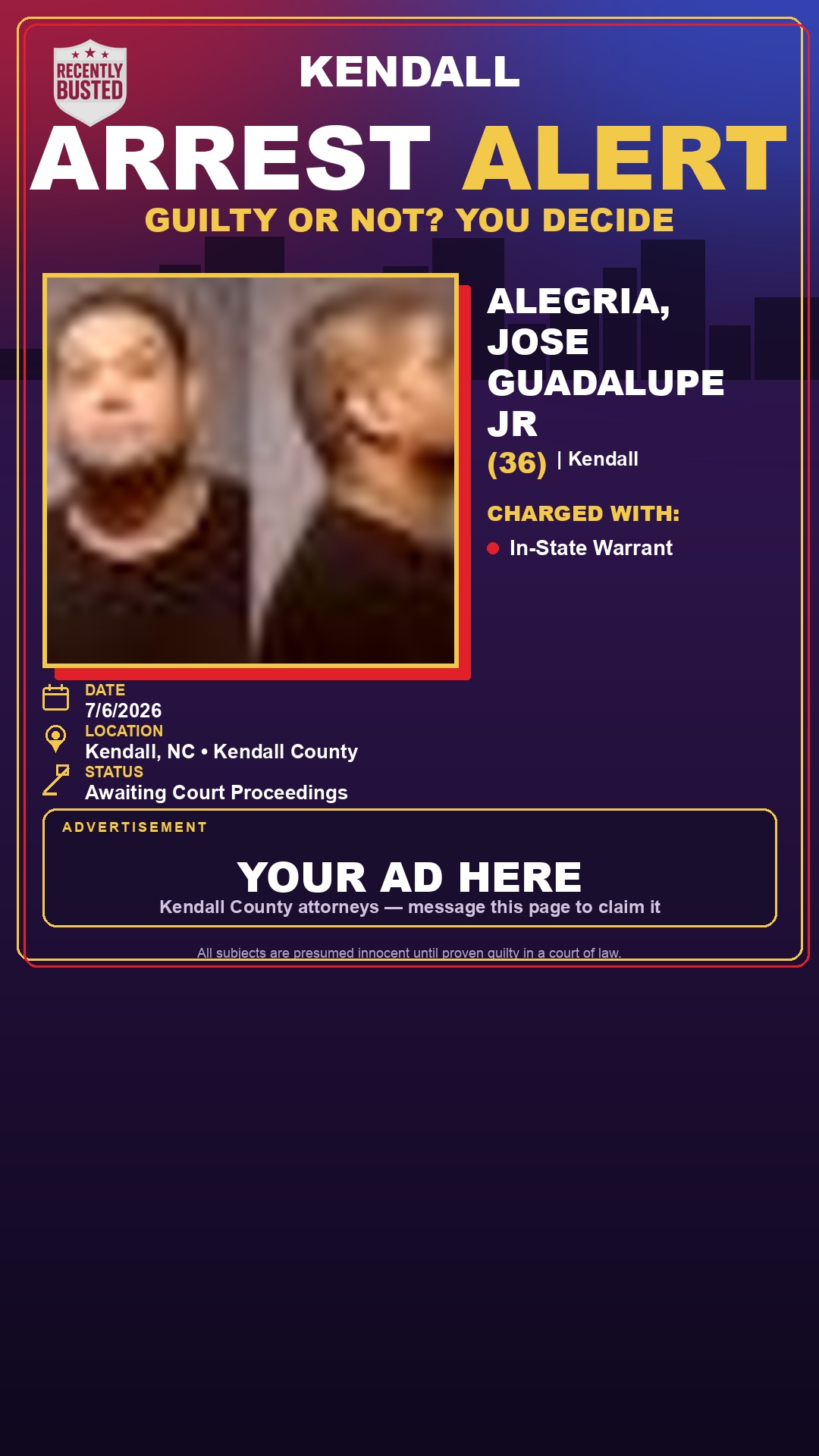 Arrest report - ALEGRIA, JOSE GUADALUPE JR