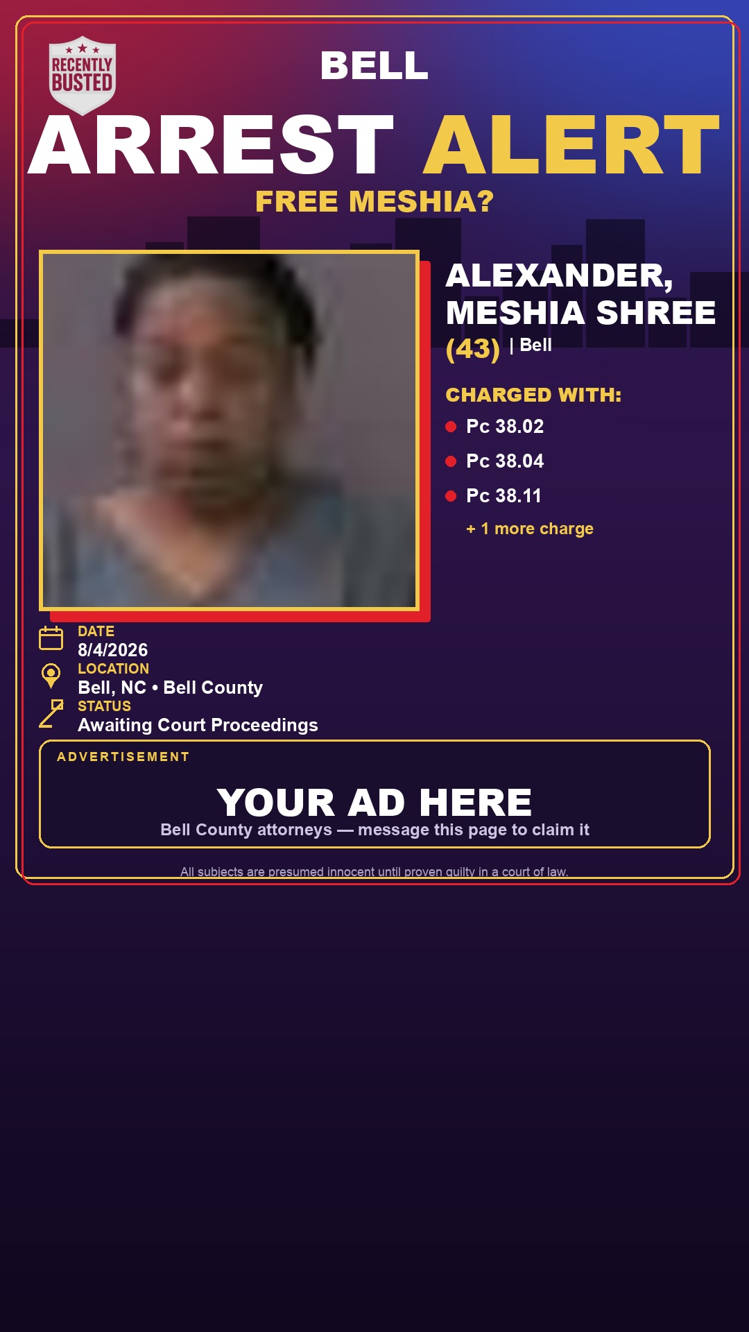 Arrest report - ALEXANDER, MESHIA SHREE