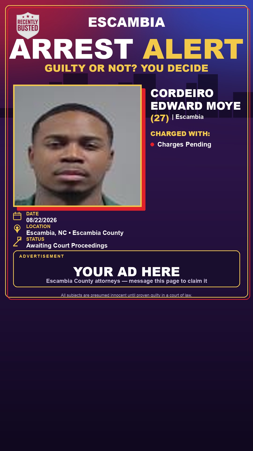 Arrest report - Cordeiro Edward Moye