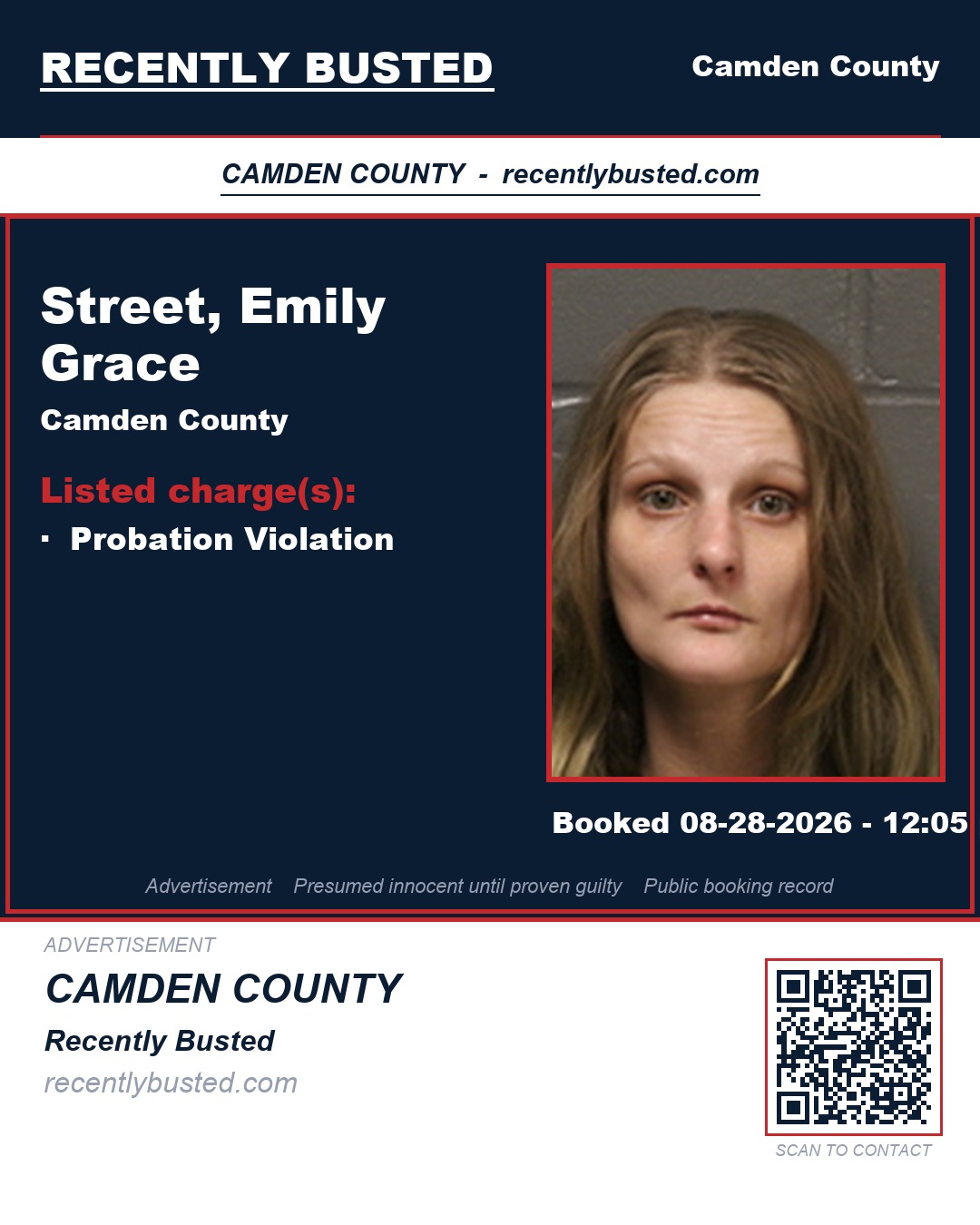 Street, Emily Grace — arrest record card, Camden County