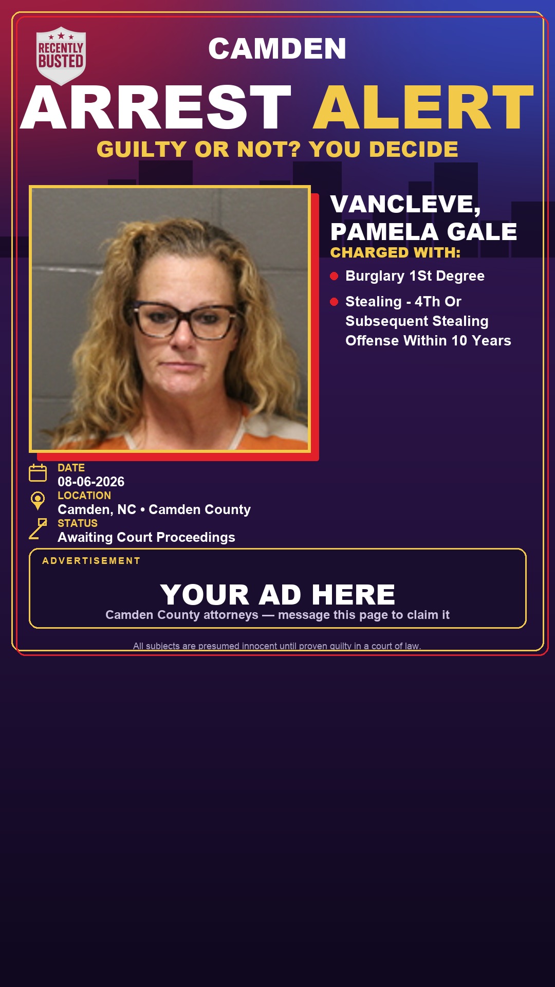 Arrest report - Vancleve, Pamela Gale