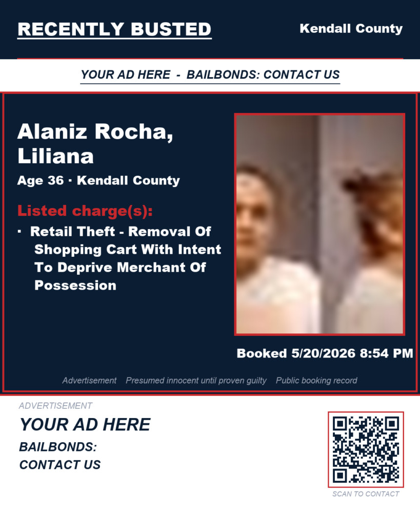 ALANIZ ROCHA, LILIANA — arrest record card, Kendall County, Illinois