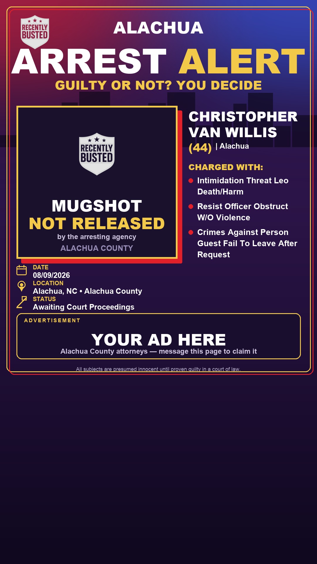 Arrest report - Christopher Van Willis