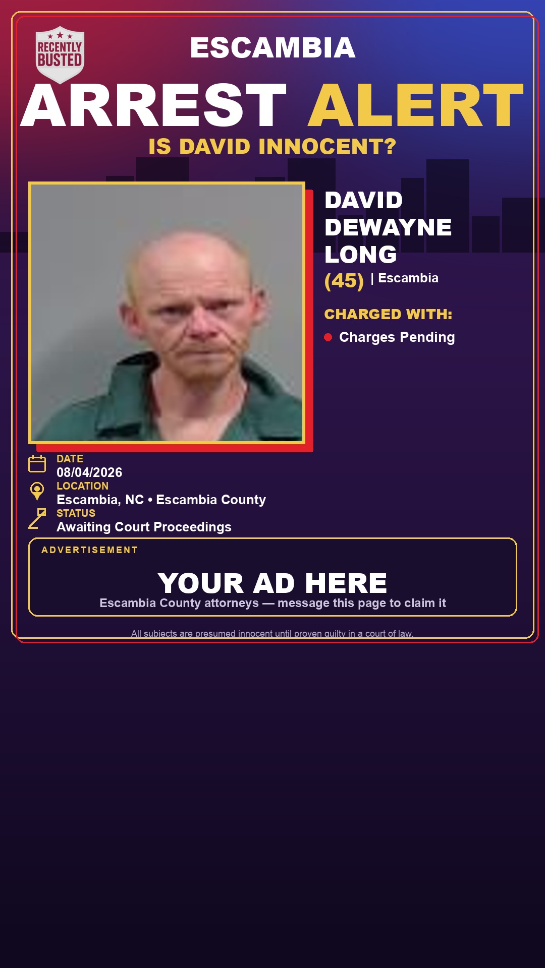 Arrest report - David Dewayne Long