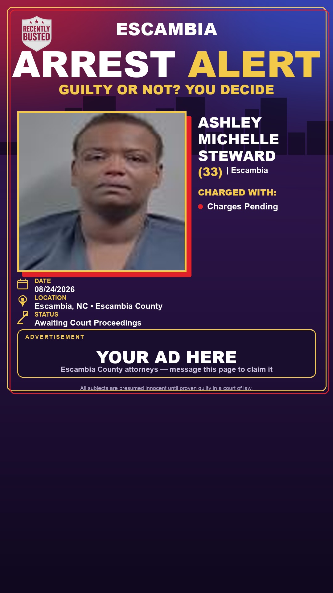 Arrest report - Ashley Michelle Steward
