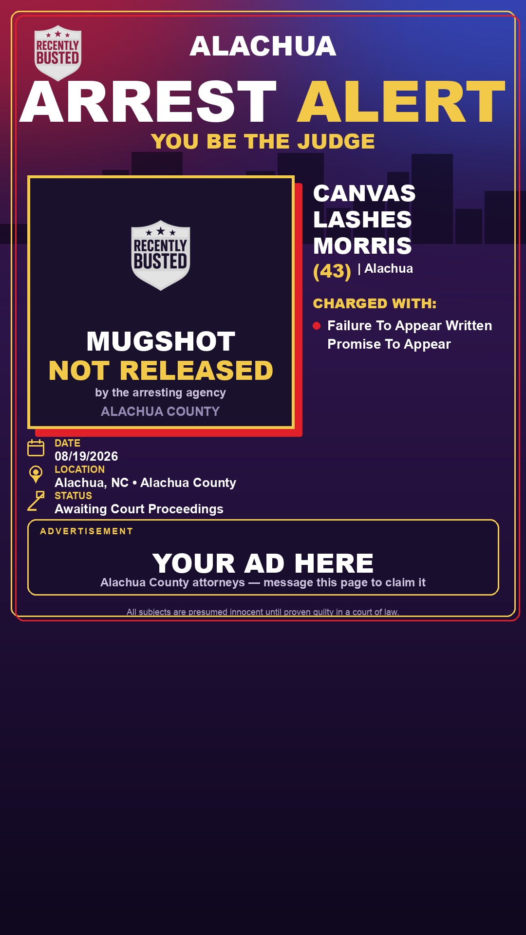 Arrest report - Canvas Lashes Morris