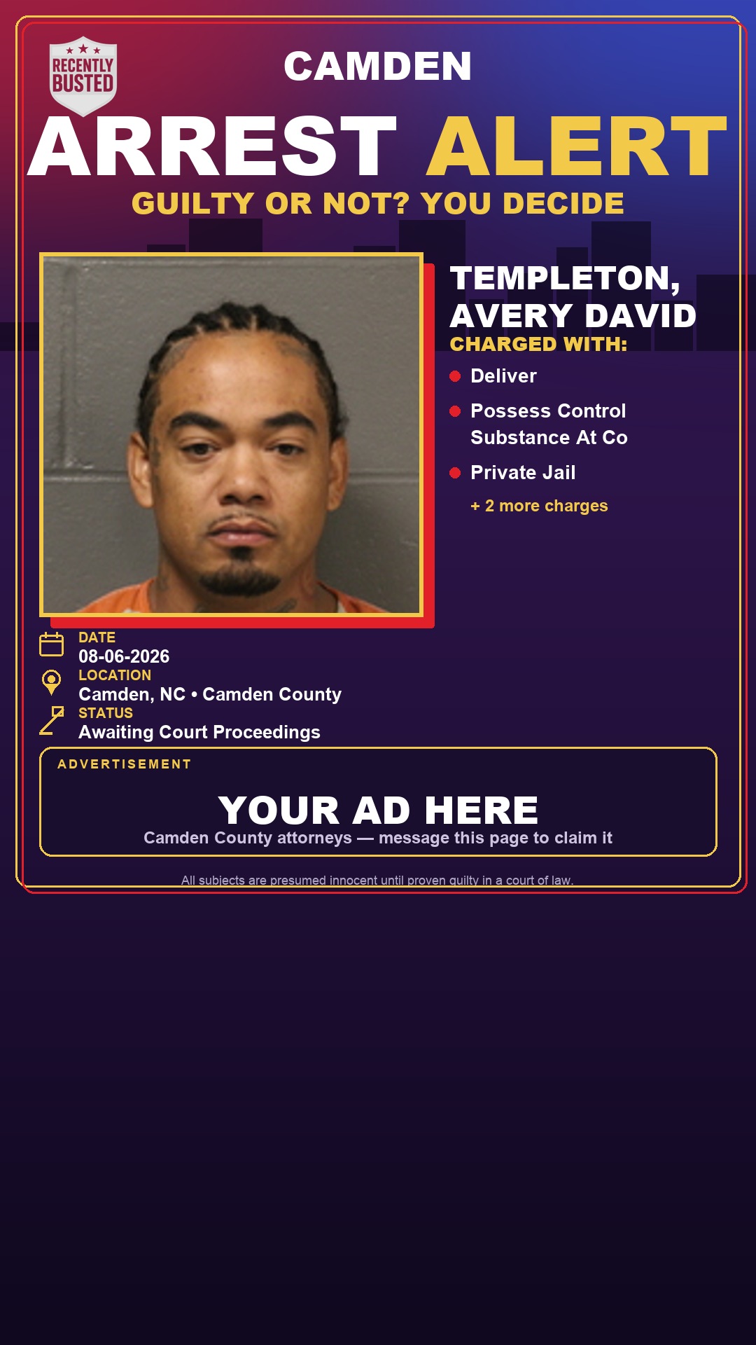 Arrest report - Templeton, Avery David