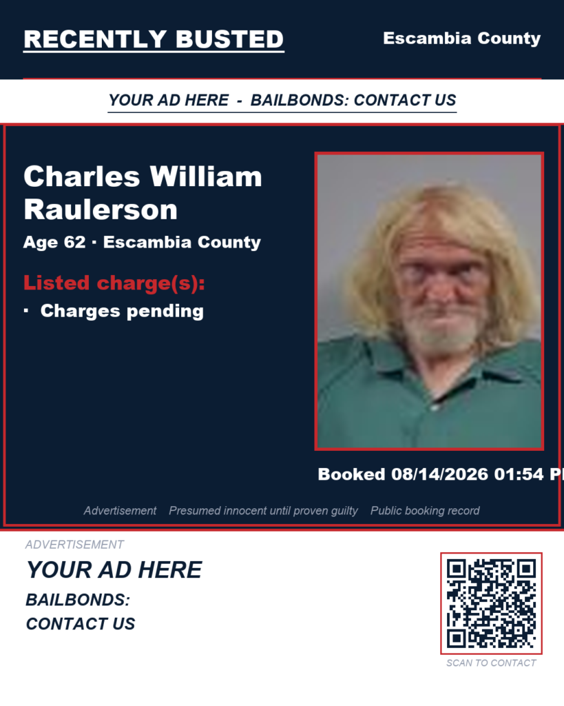 Charles William Raulerson — arrest record card, Escambia County, Florida