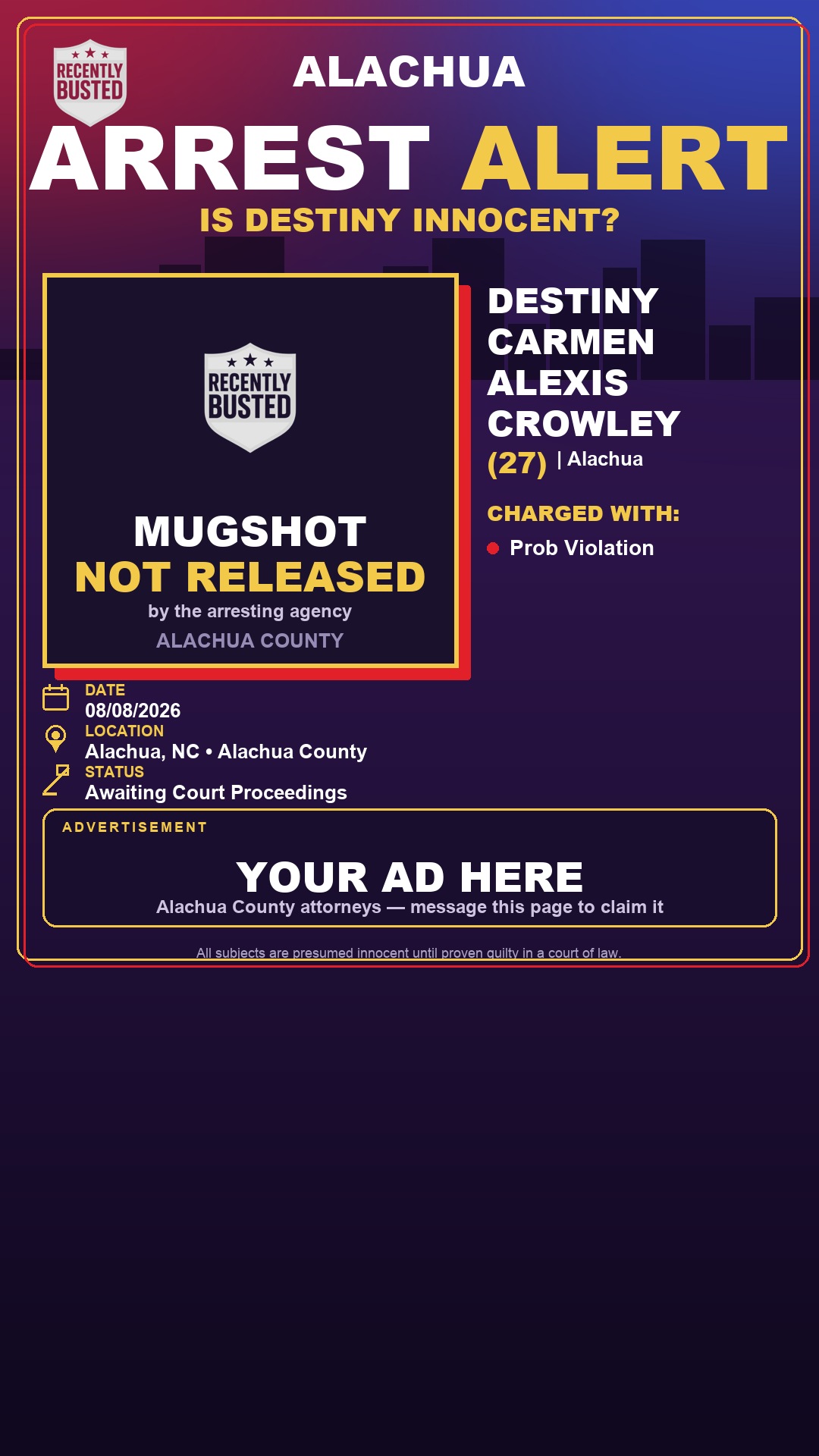 Arrest report - Destiny Carmen Alexis Crowley