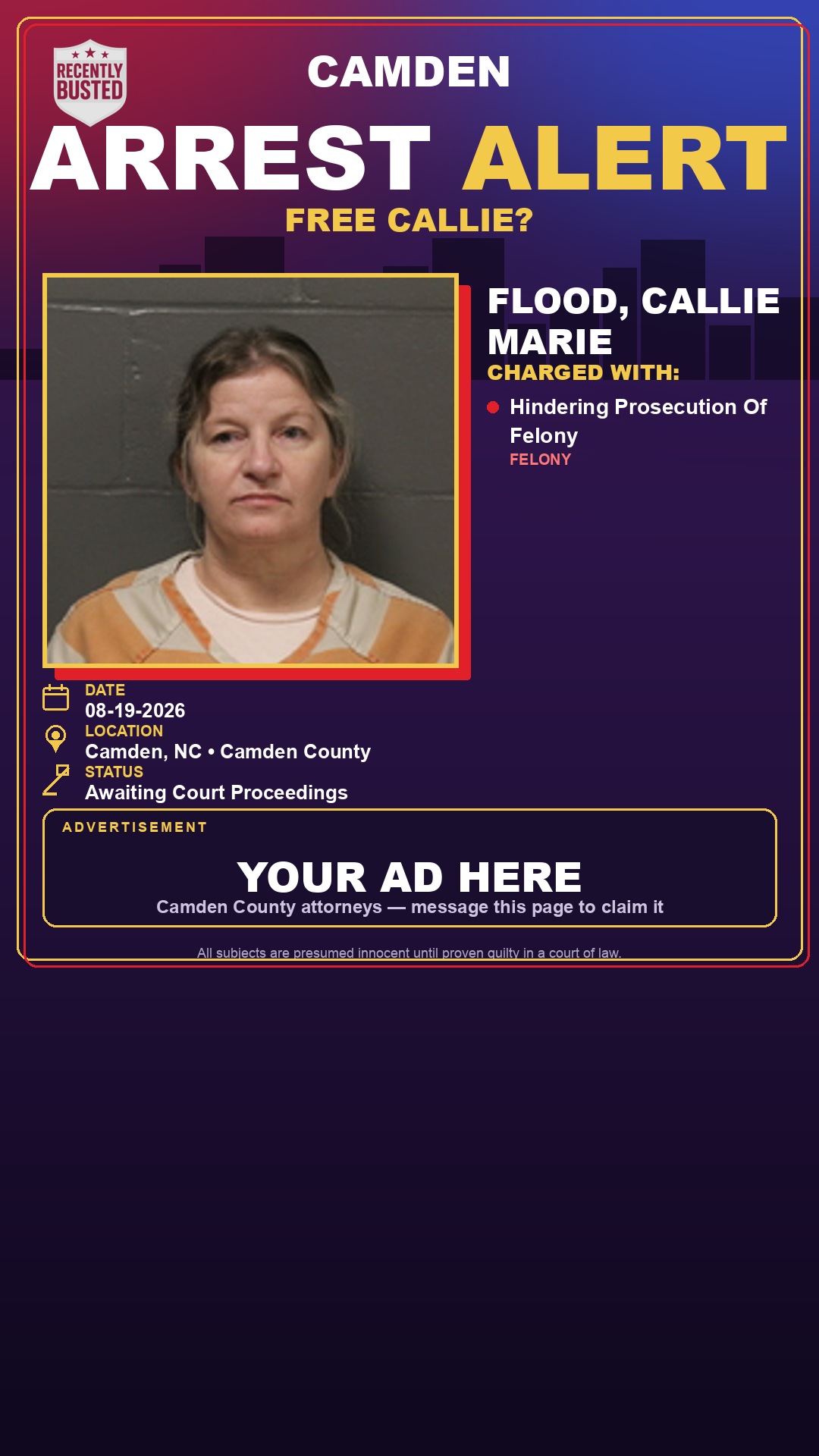 Arrest report - Flood, Callie Marie