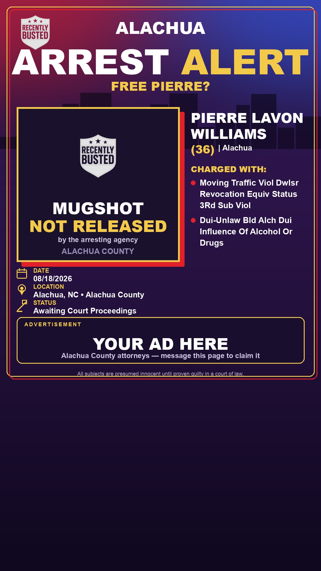 Arrest report - Pierre Lavon Williams