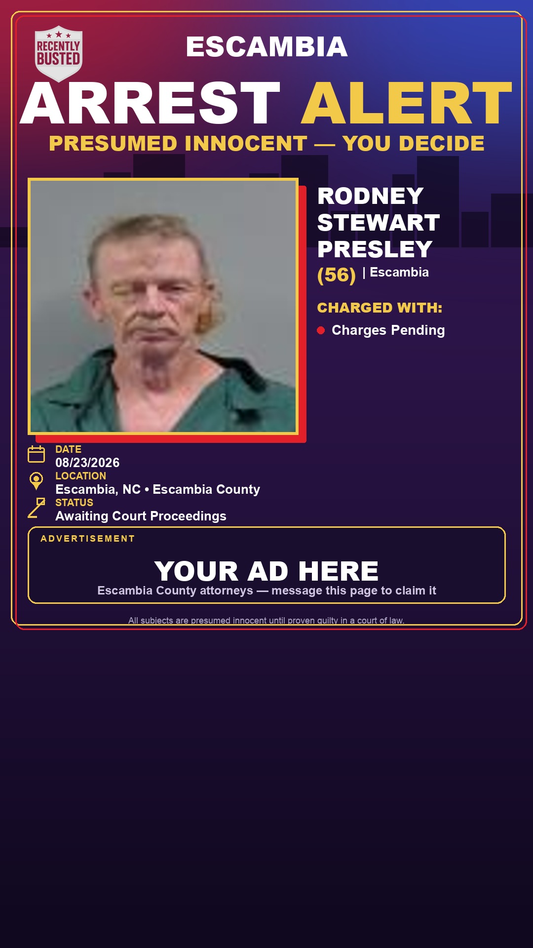 Arrest report - Rodney Stewart Presley