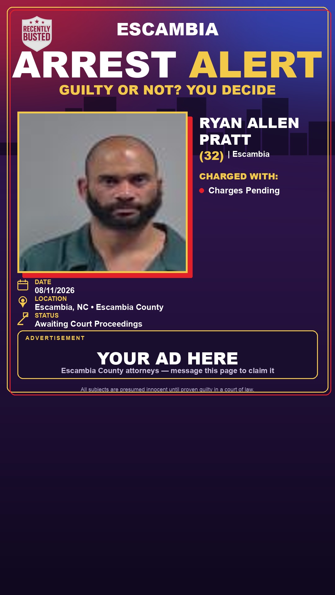 Arrest report - Ryan Allen Pratt