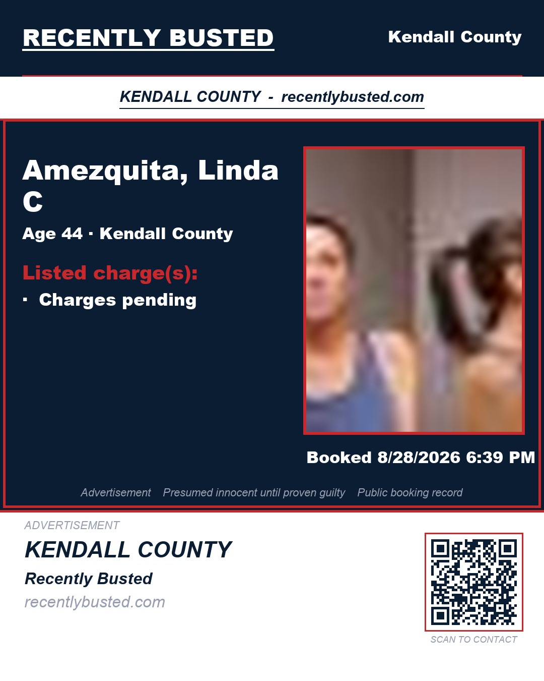 AMEZQUITA, LINDA C — arrest record card, Kendall County, Illinois