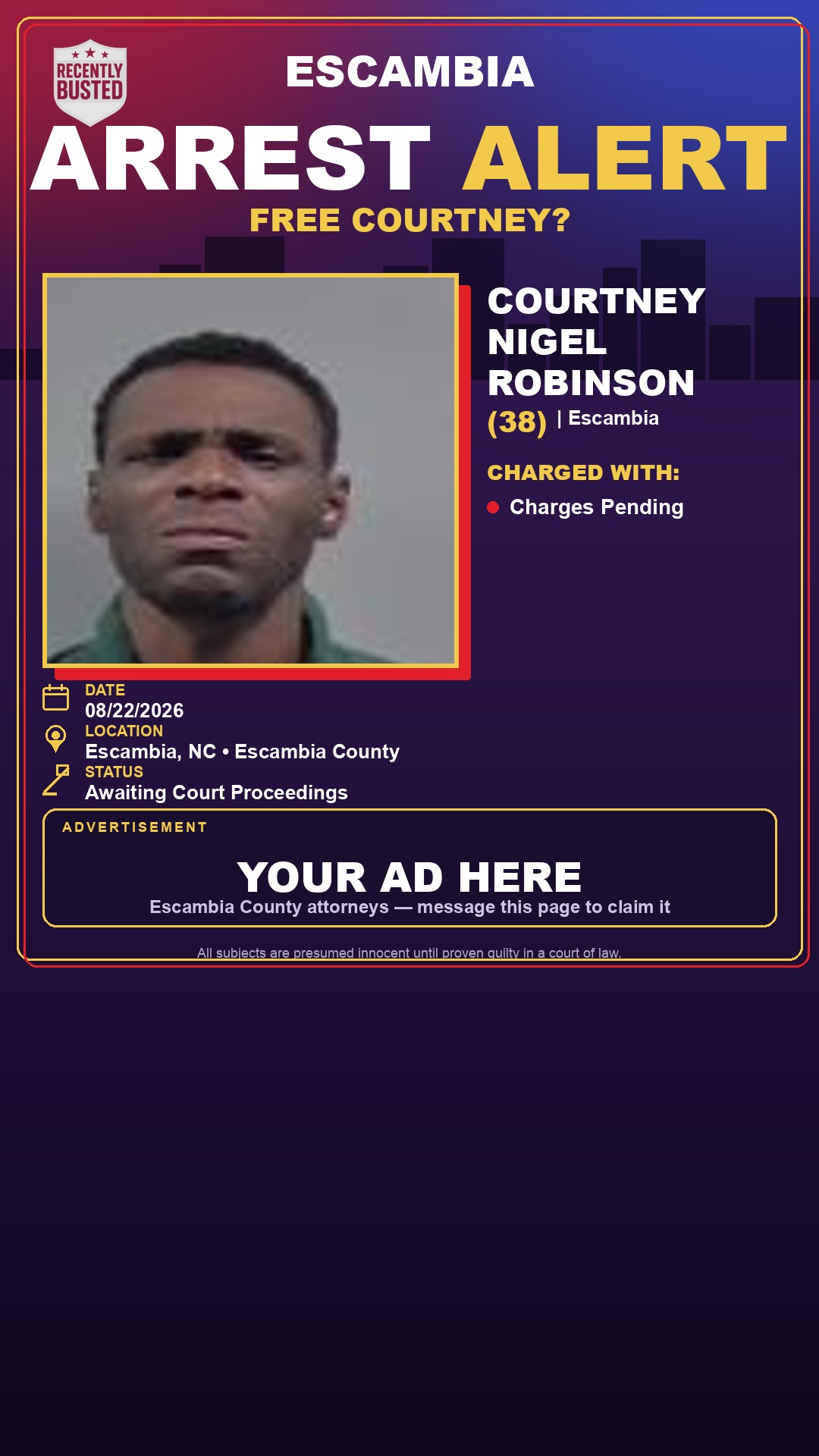Arrest report - Courtney Nigel Robinson