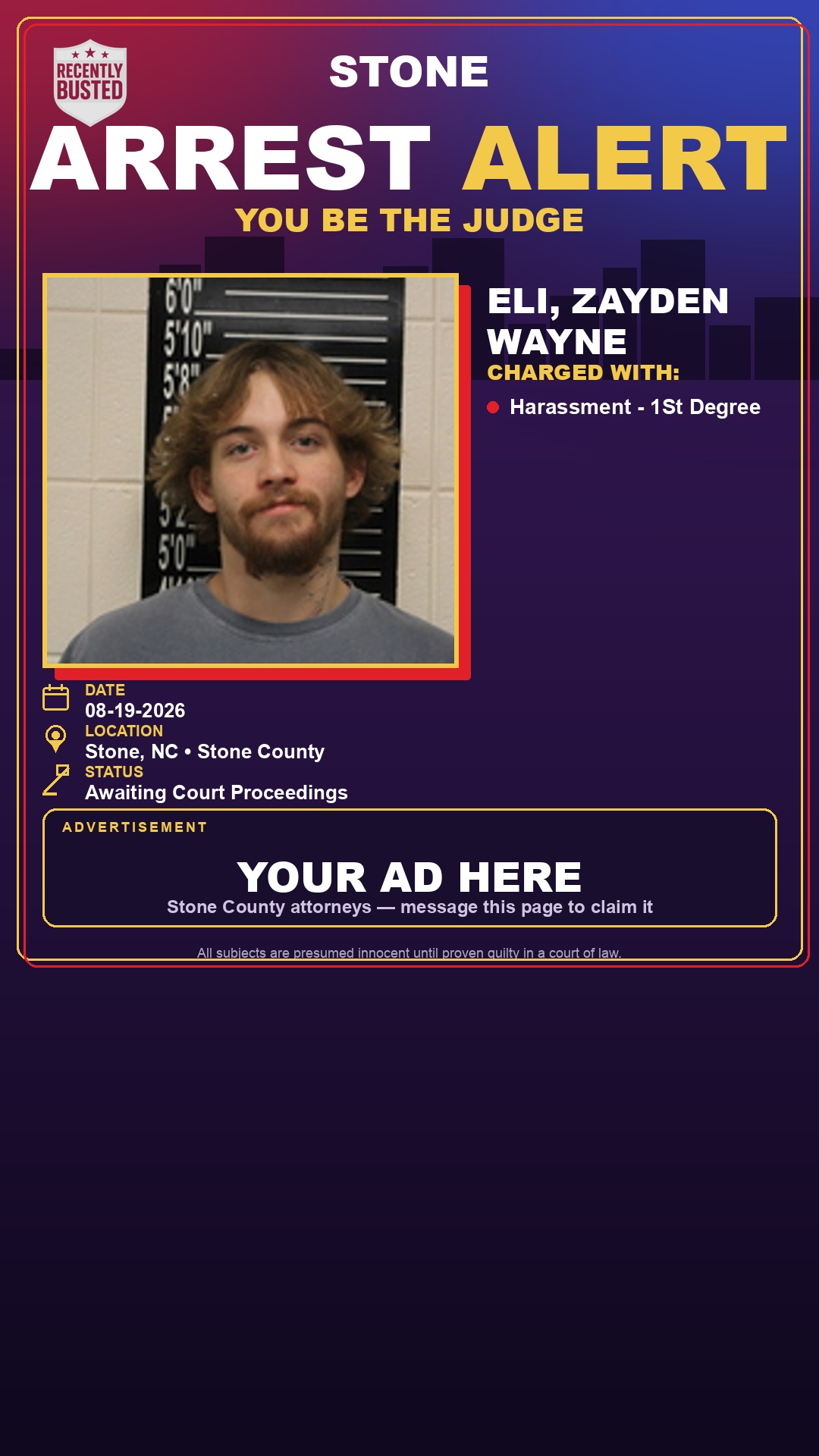 Arrest report - Eli, Zayden Wayne