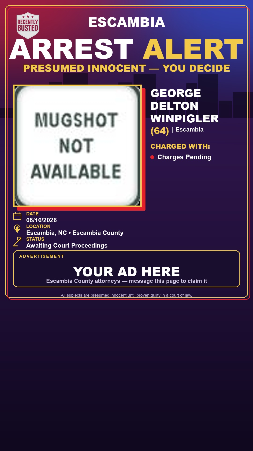 Arrest report - George Delton Winpigler