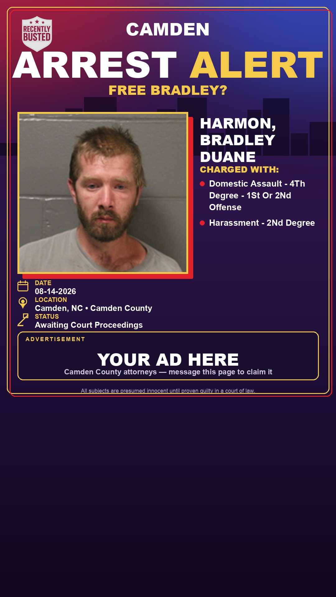 Arrest report - Harmon, Bradley Duane