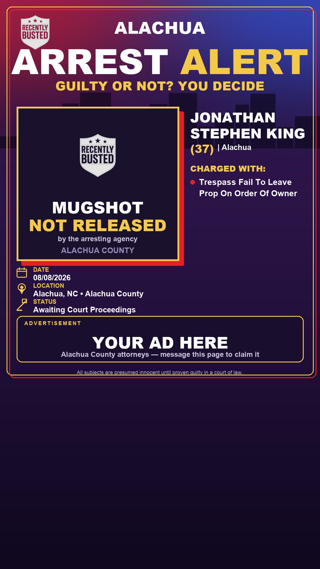 Arrest report - Jonathan Stephen King