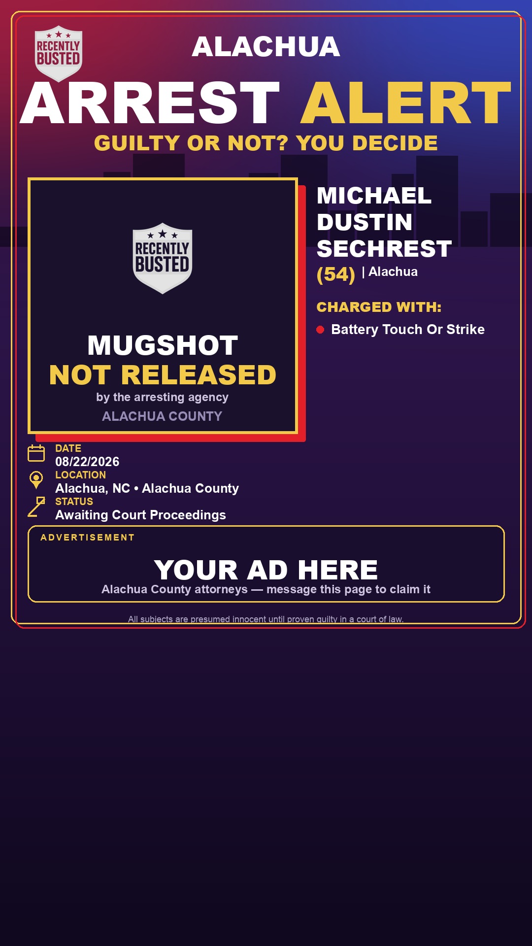 Arrest report - Michael Dustin Sechrest