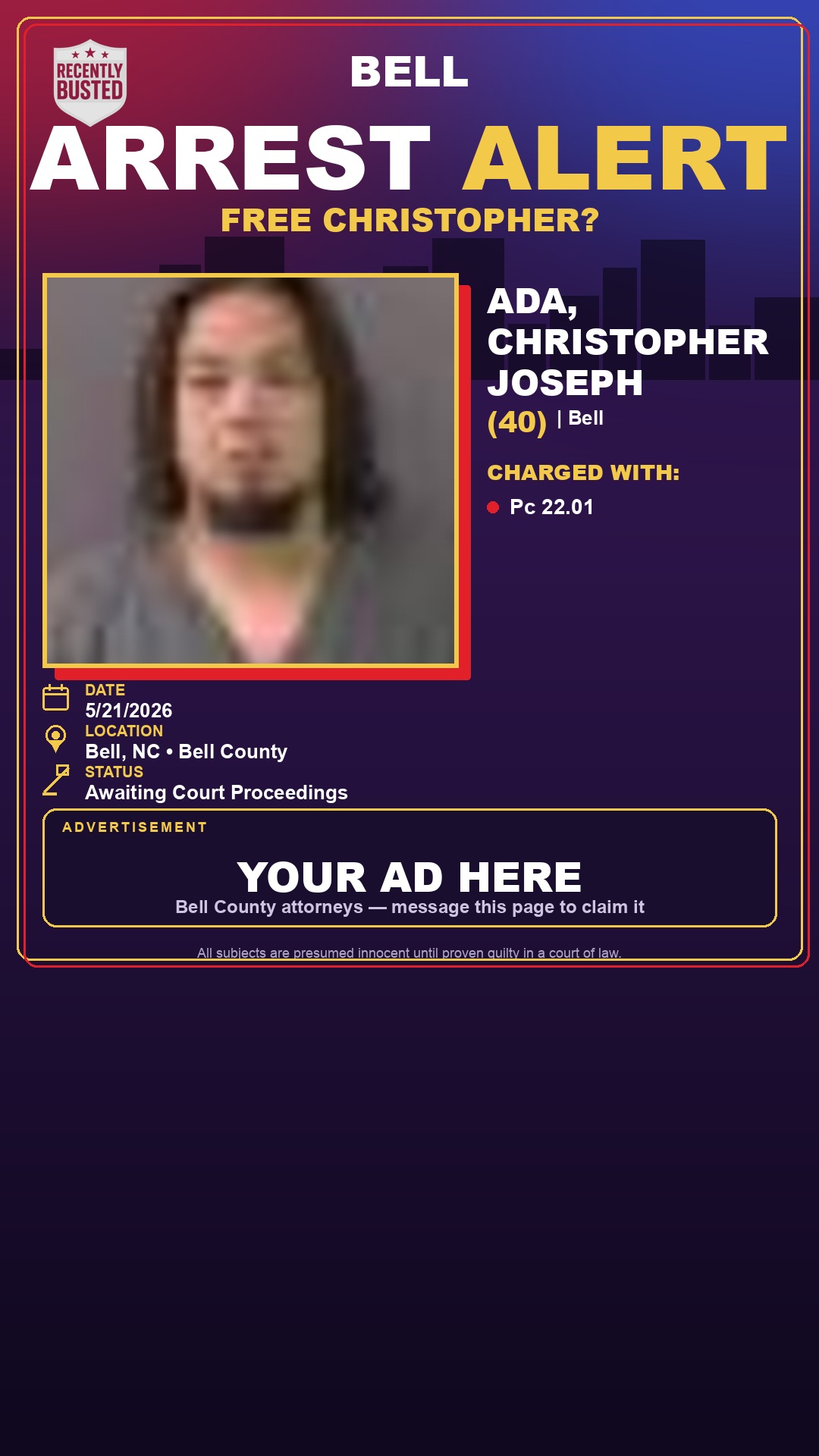Arrest report - ADA, CHRISTOPHER JOSEPH