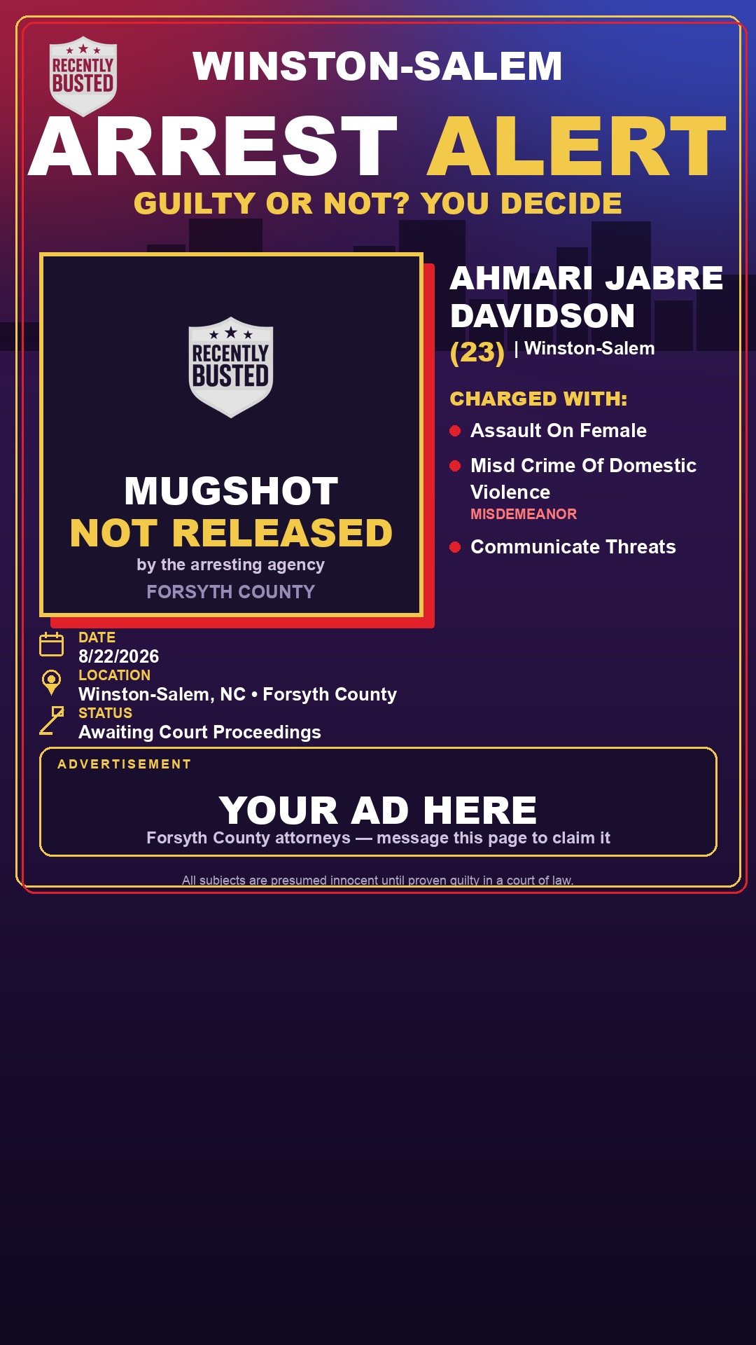 Arrest report - AHMARI JABRE DAVIDSON