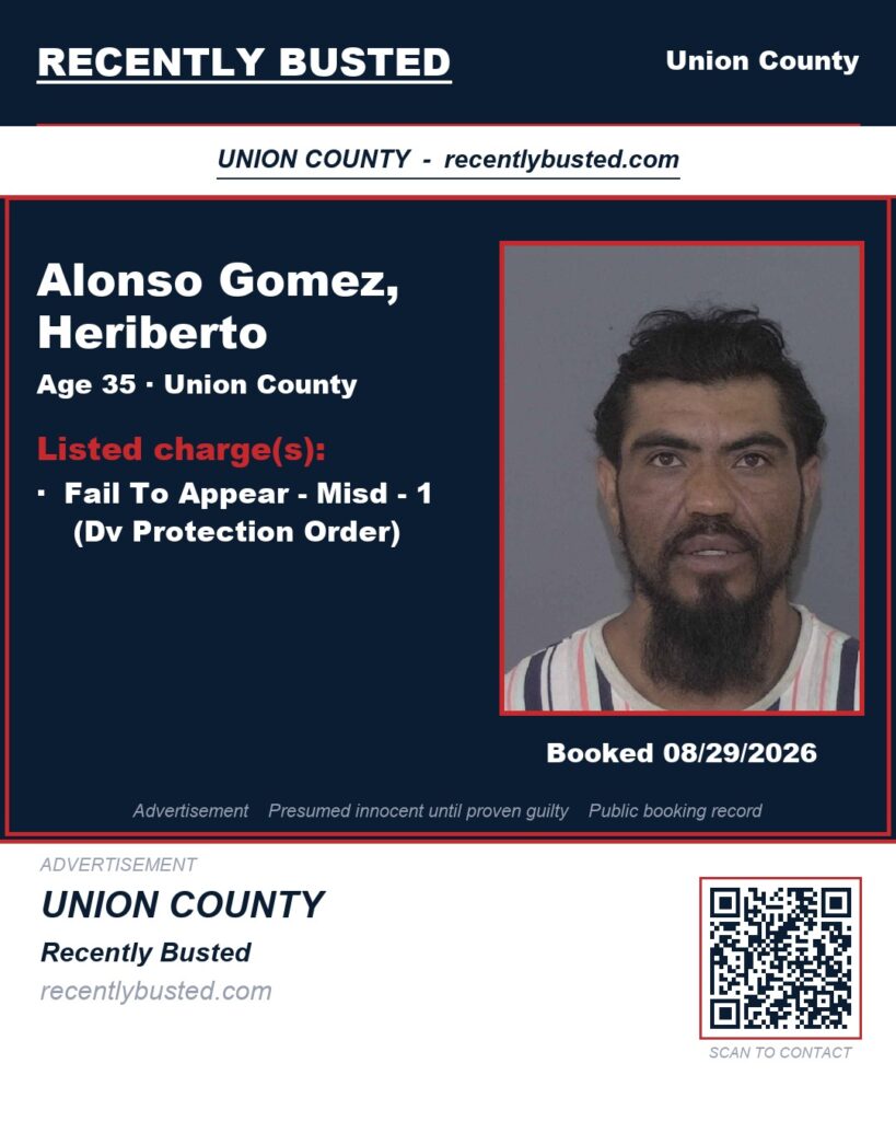 ALONSO GOMEZ, HERIBERTO — arrest record card, Union County, North Carolina