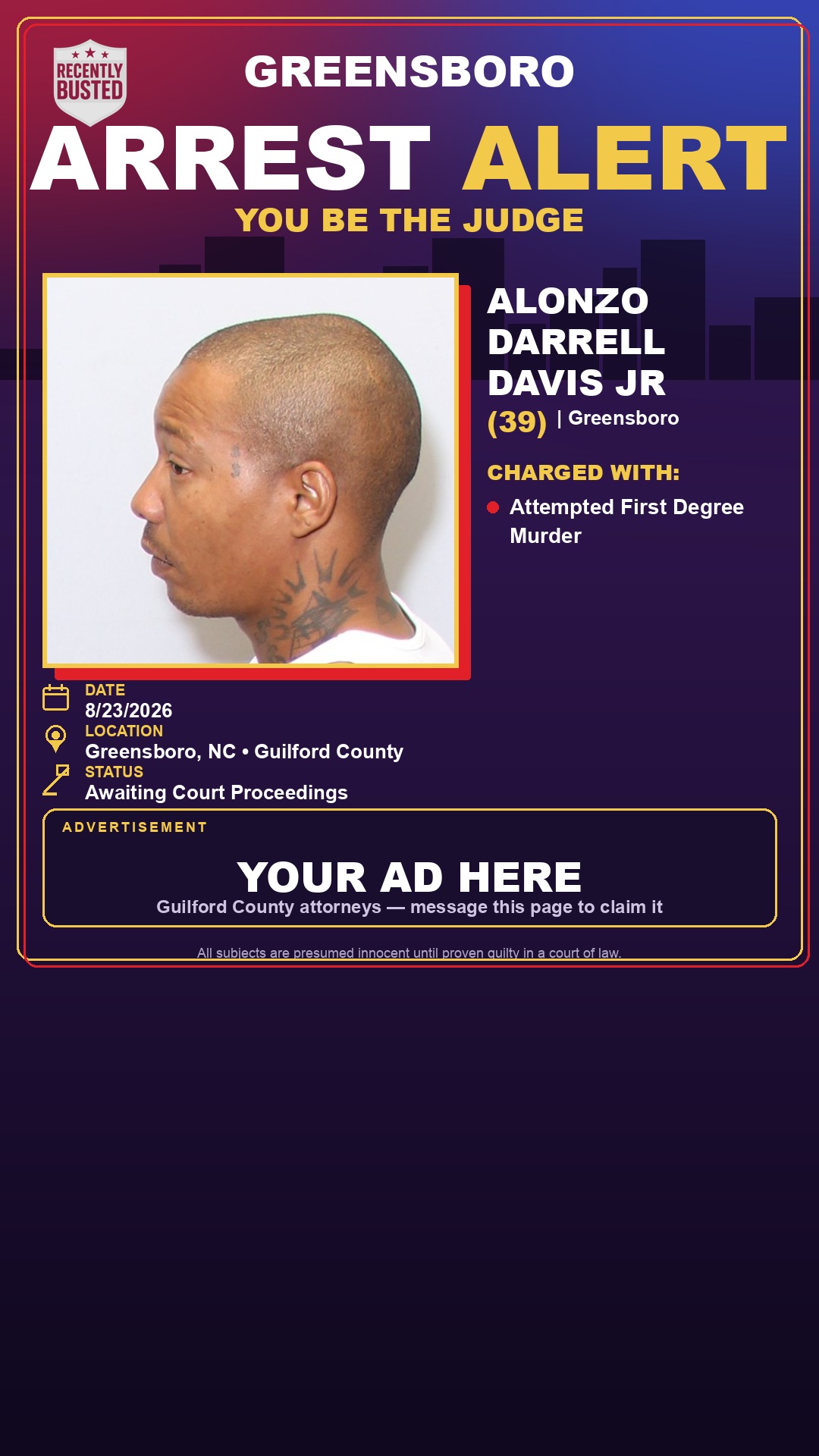 Arrest report - ALONZO DARRELL DAVIS JR