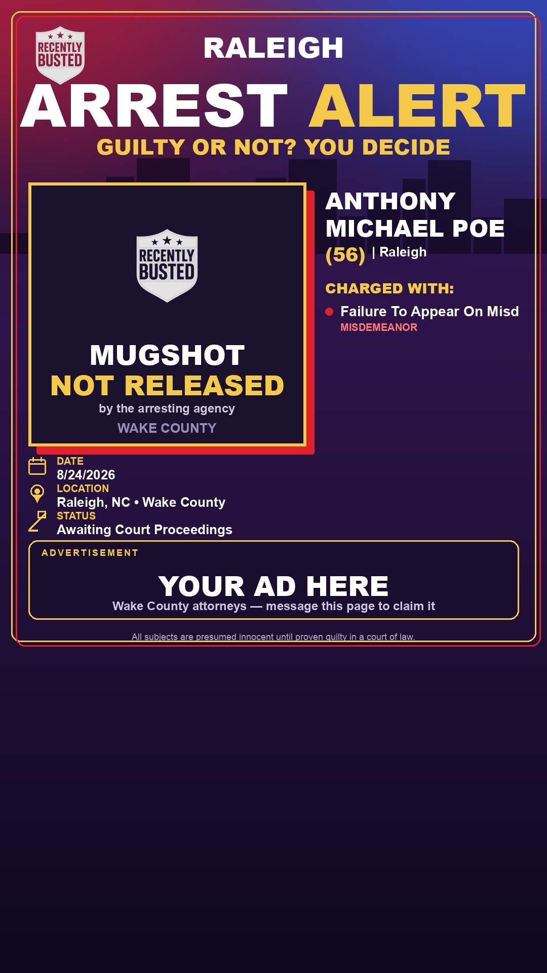Arrest report - ANTHONY MICHAEL POE