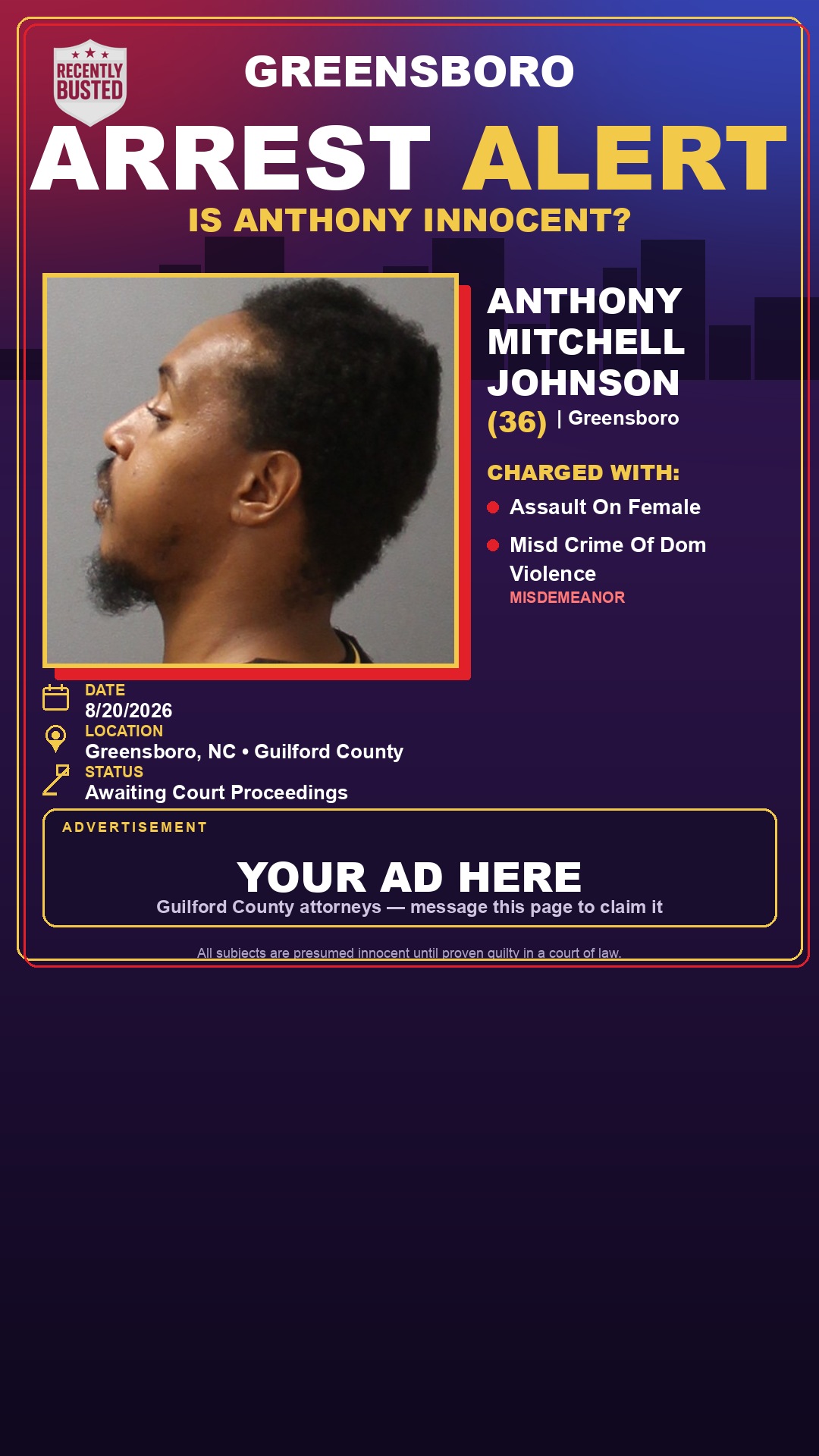 Arrest report - ANTHONY MITCHELL JOHNSON