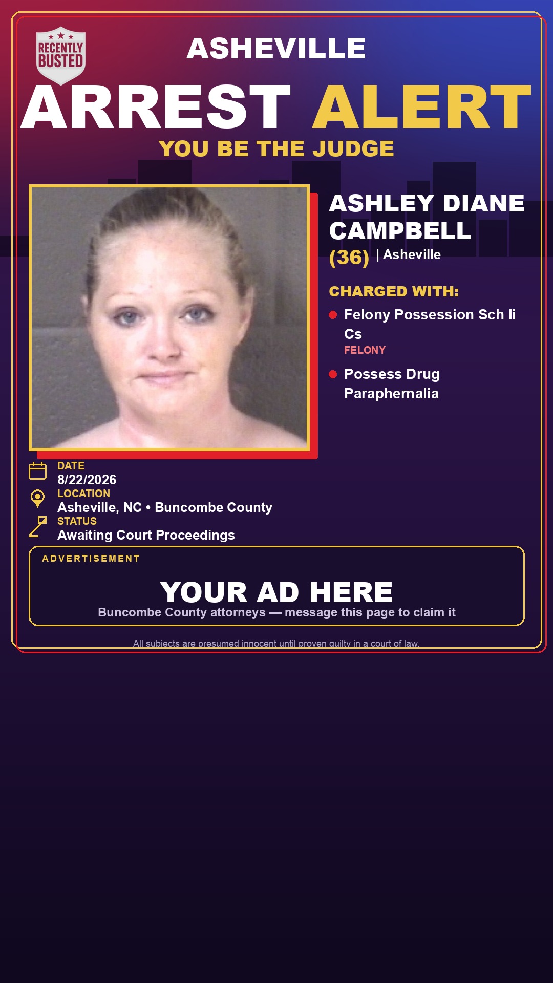 Arrest report - ASHLEY DIANE CAMPBELL