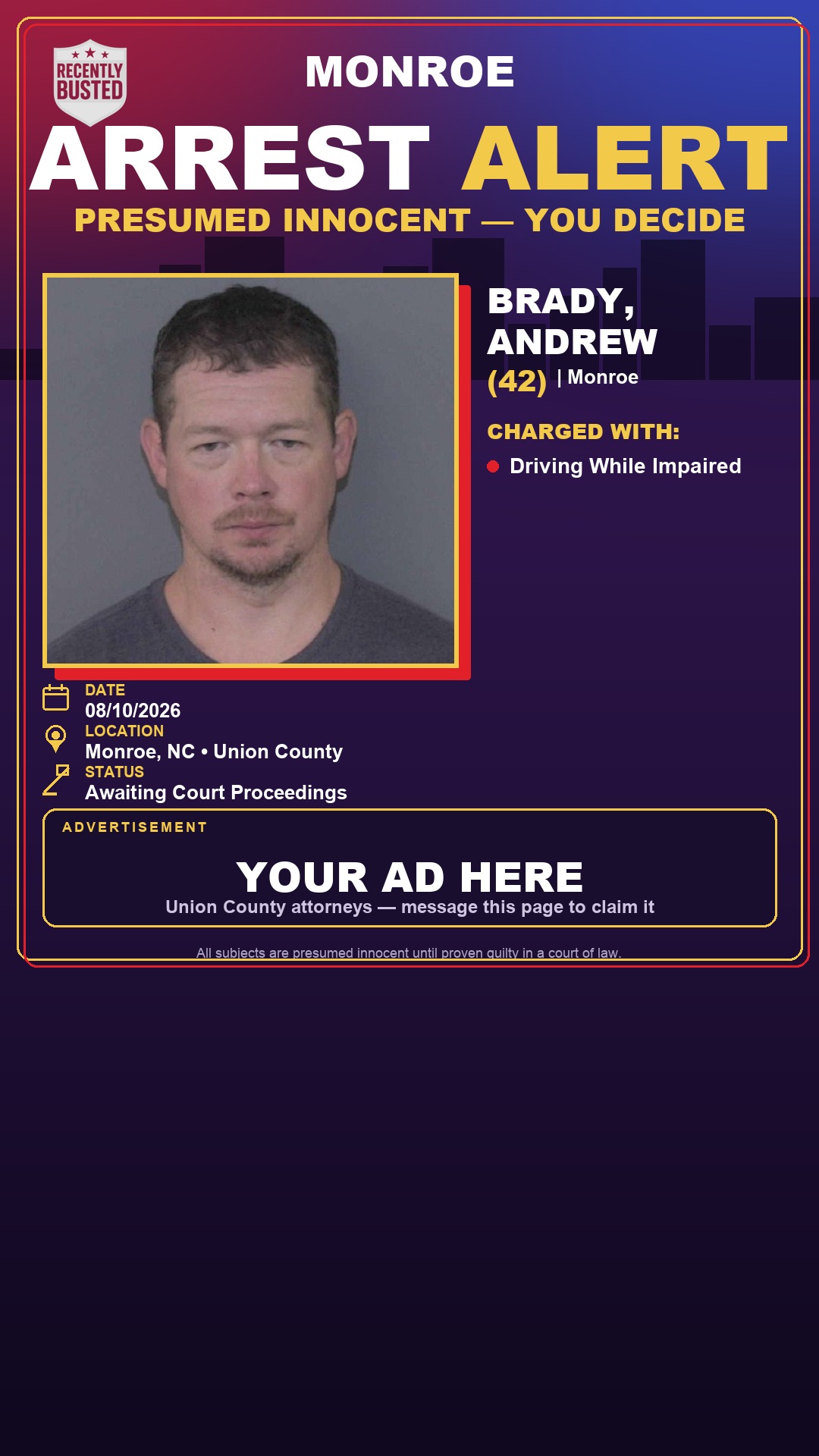 Arrest report - BRADY, ANDREW
