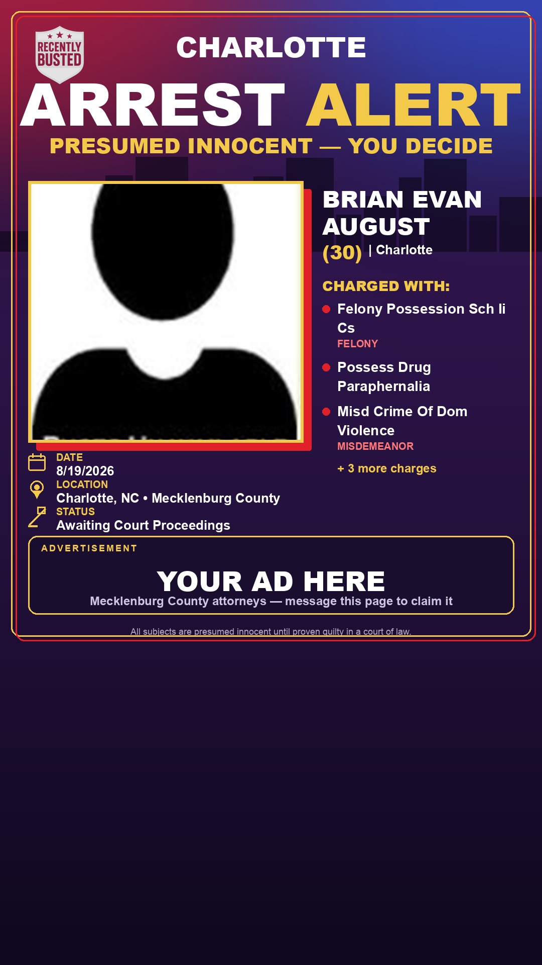 Arrest report - BRIAN EVAN AUGUST