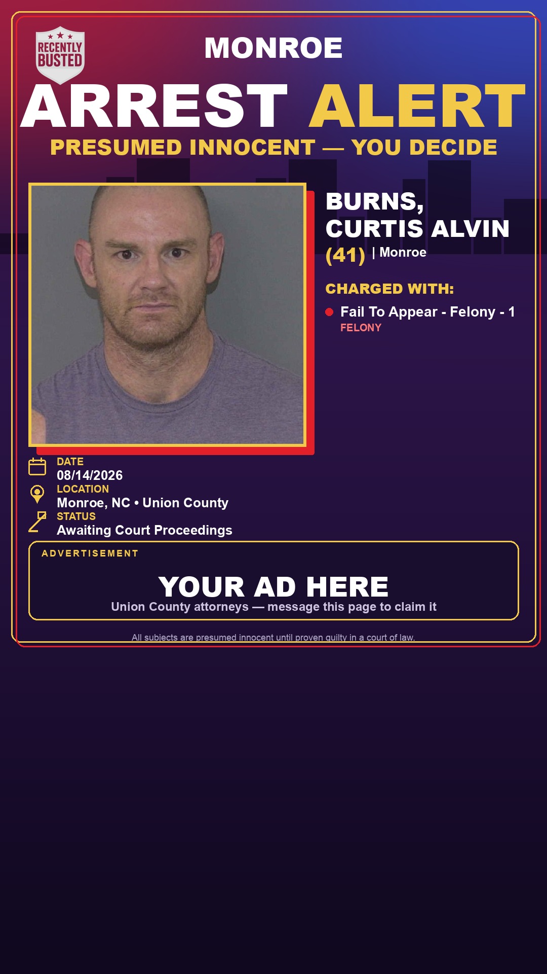 Arrest report - BURNS, CURTIS ALVIN