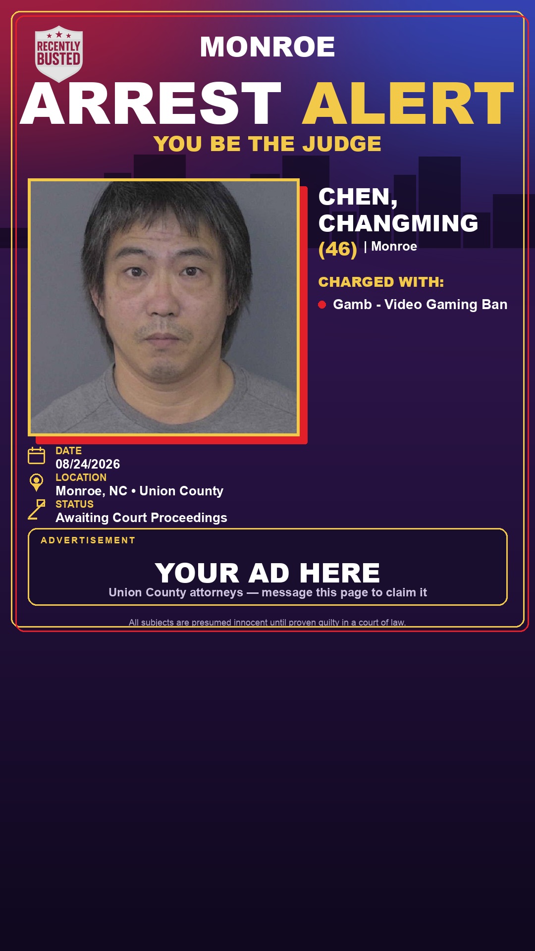 Arrest report - CHEN, CHANGMING