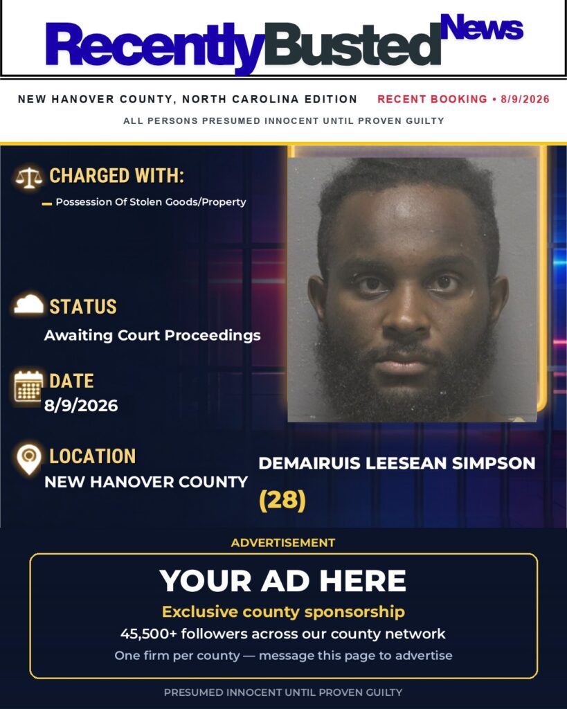 DEMAIRUIS LEESEAN SIMPSON — arrest record card, New Hanover County