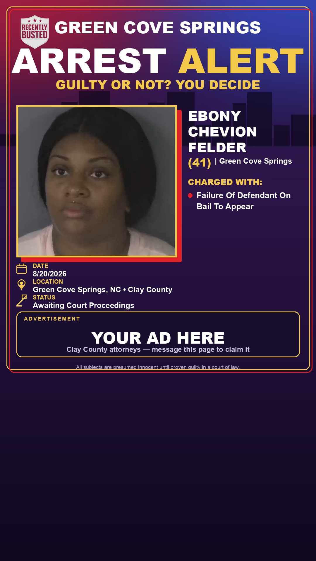 Arrest report - EBONY CHEVION FELDER