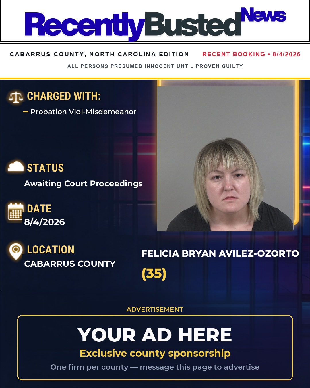 Arrest report - FELICIA BRYAN AVILEZ-OZORTO