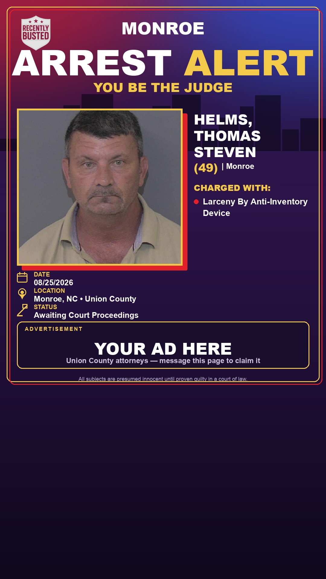 Arrest report - HELMS, THOMAS STEVEN