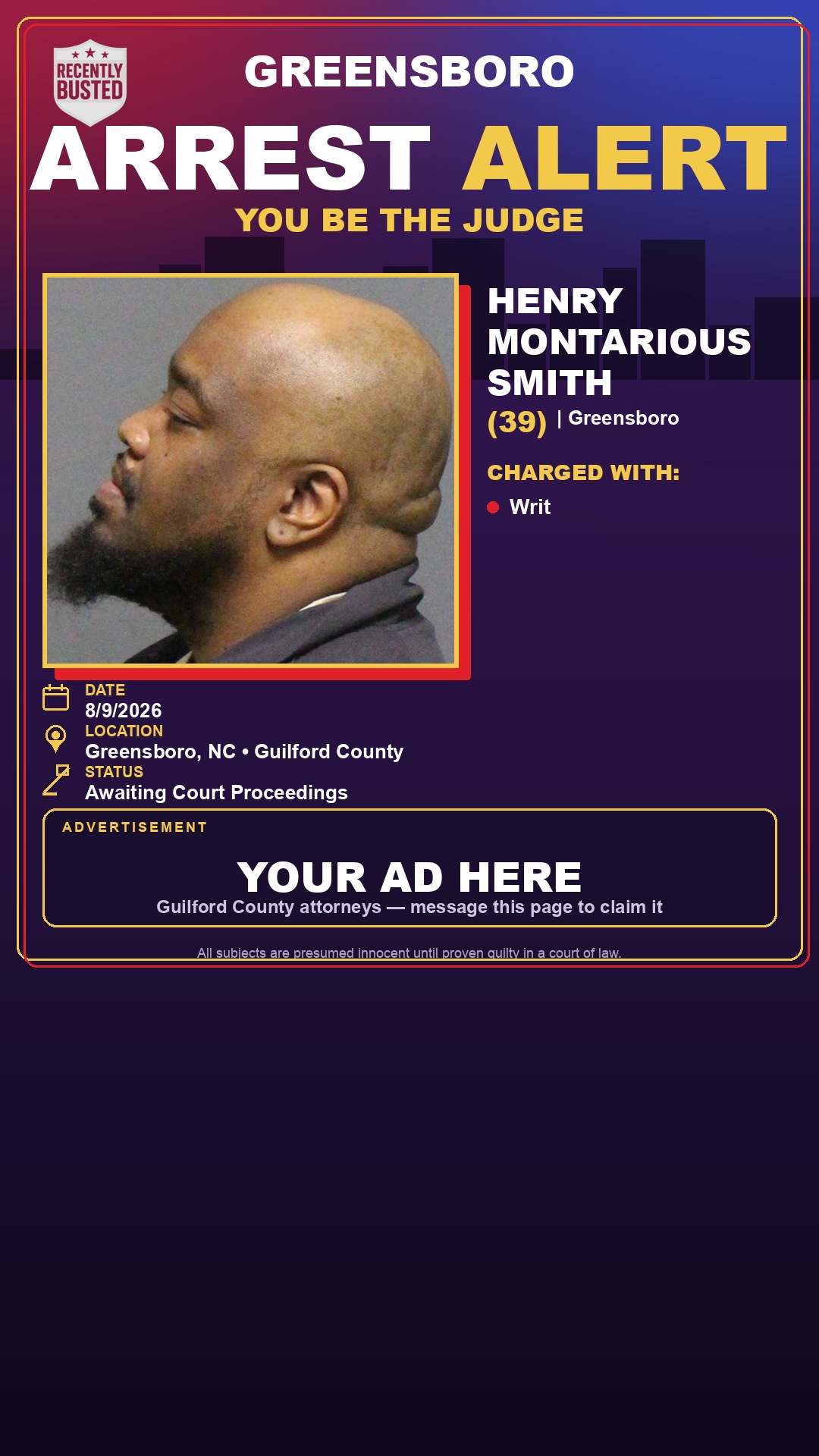 Arrest report - HENRY MONTARIOUS SMITH