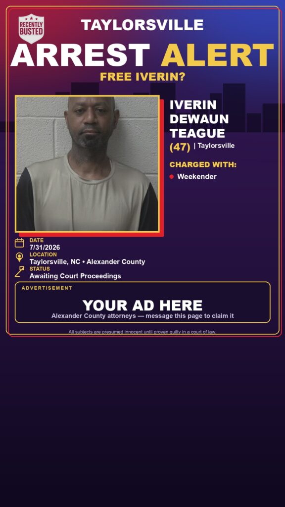 IVERIN DEWAUN TEAGUE — arrest record card, Recently Busted
