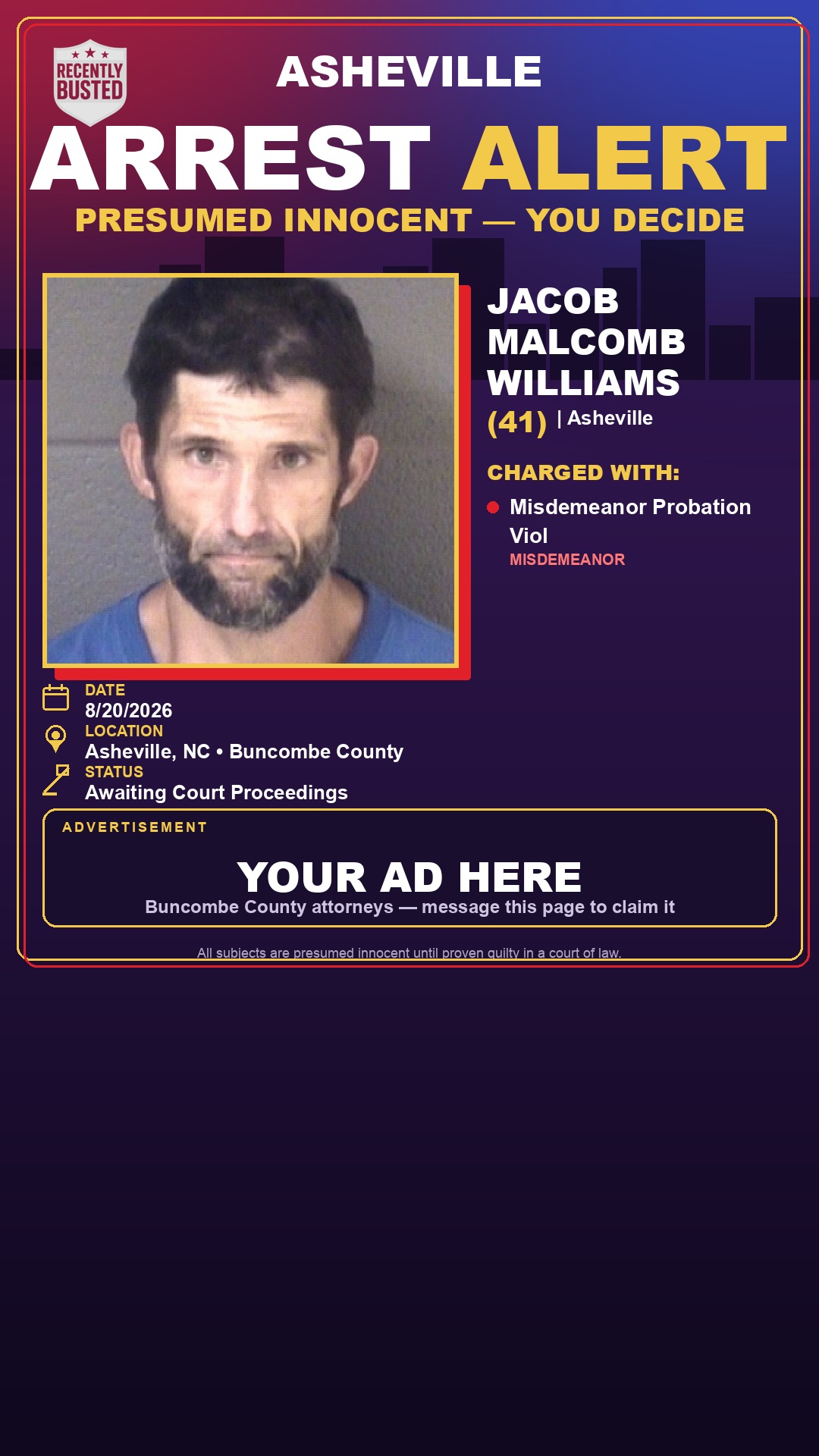 Arrest report - JACOB MALCOMB WILLIAMS