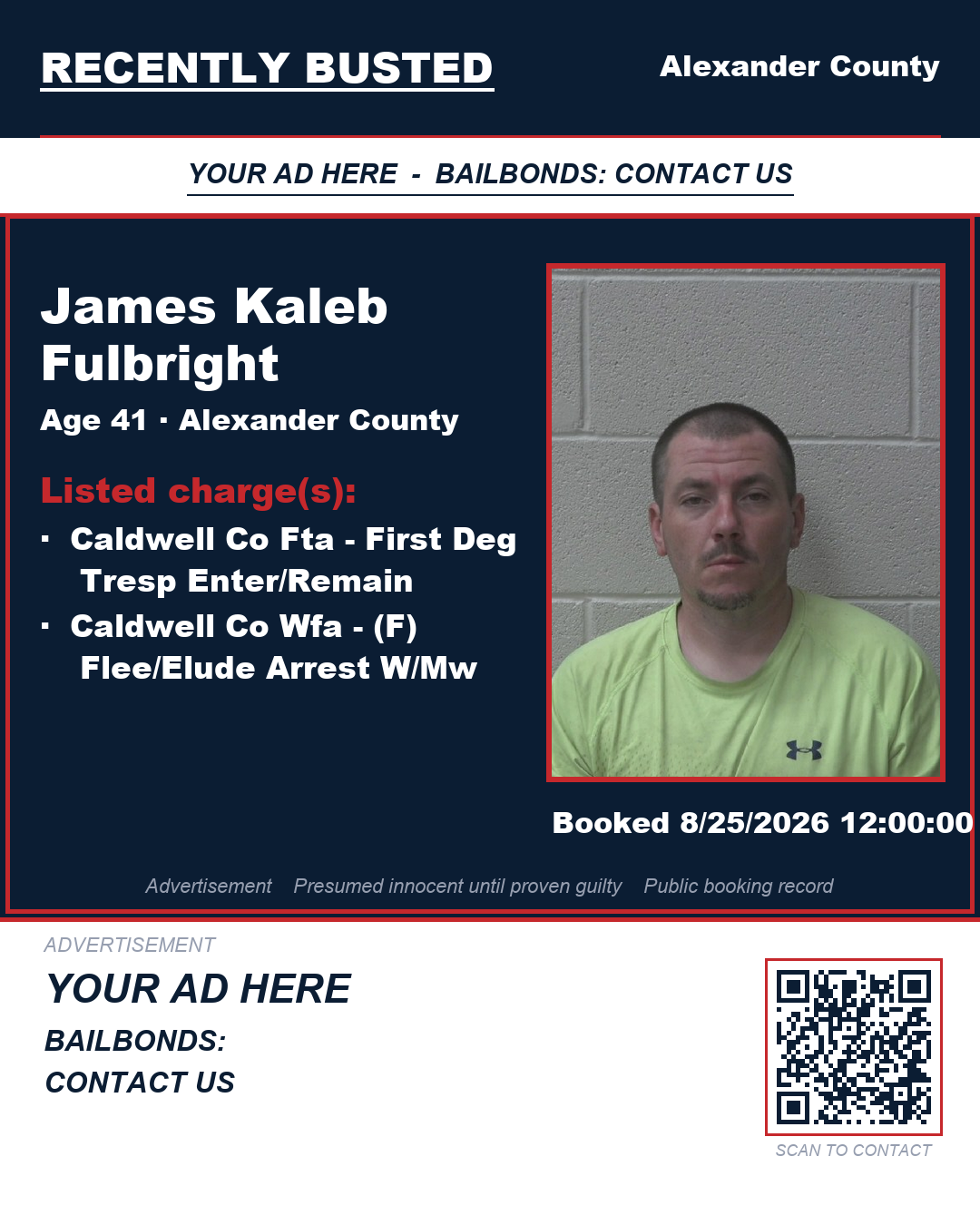 Arrest report - JAMES KALEB FULBRIGHT