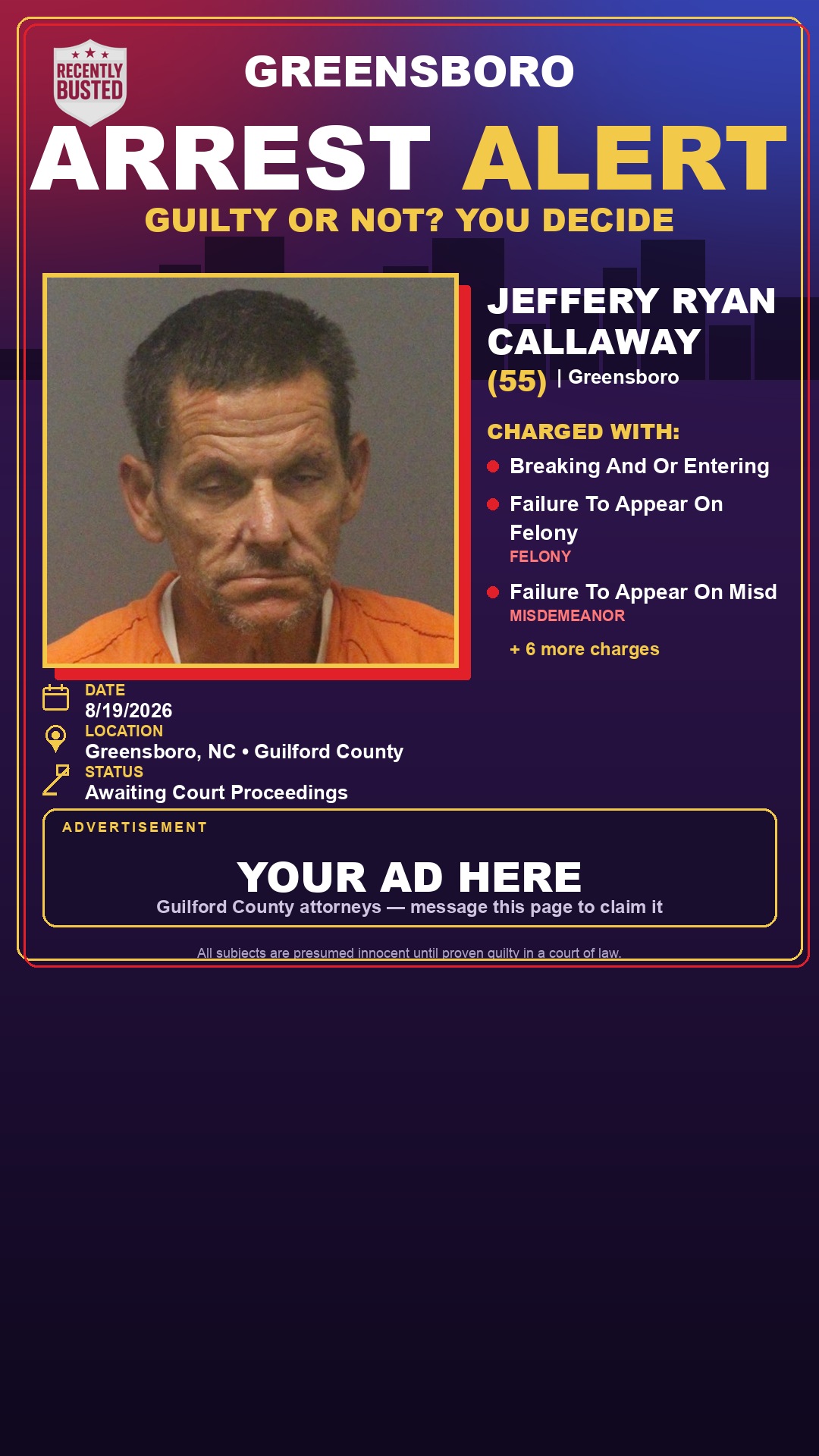 Arrest report - JEFFERY RYAN CALLAWAY