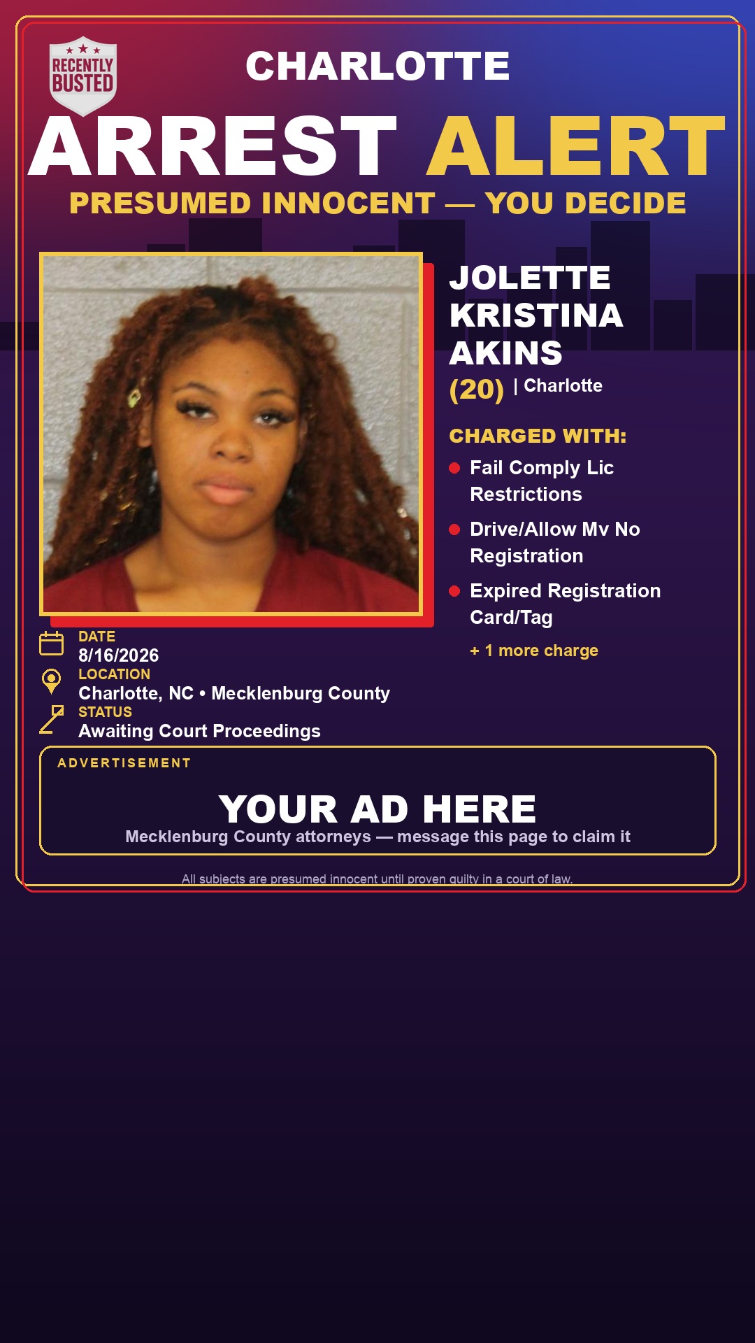 Arrest report - JOLETTE KRISTINA AKINS