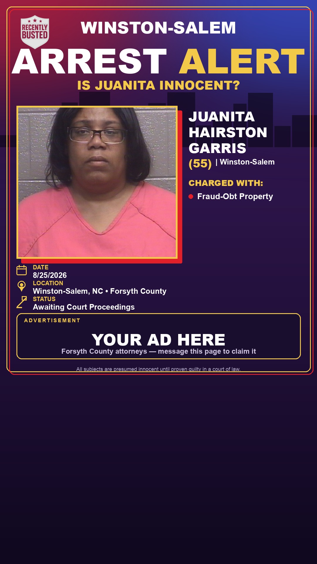 Arrest report - JUANITA HAIRSTON GARRIS