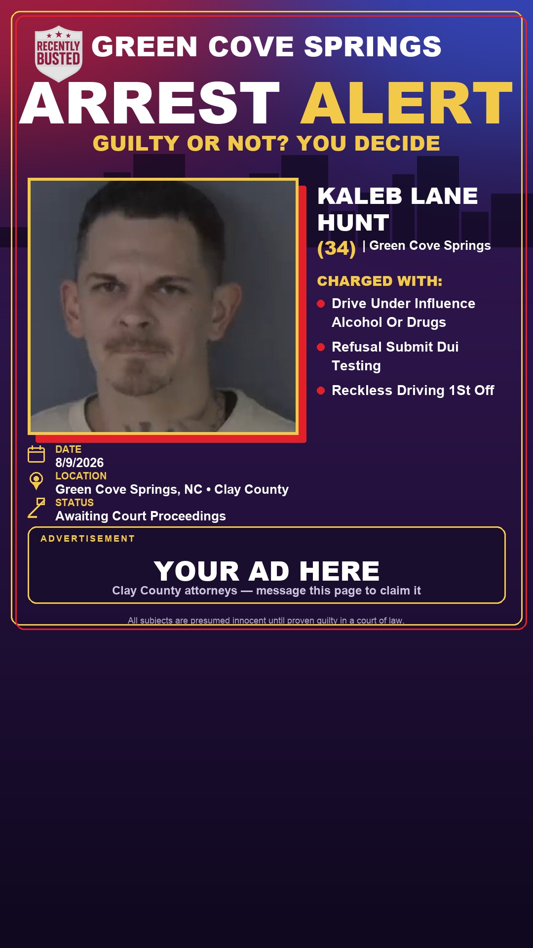Arrest report - KALEB LANE HUNT