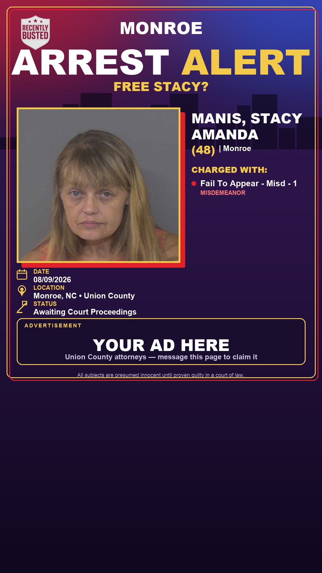 Arrest report - MANIS, STACY AMANDA